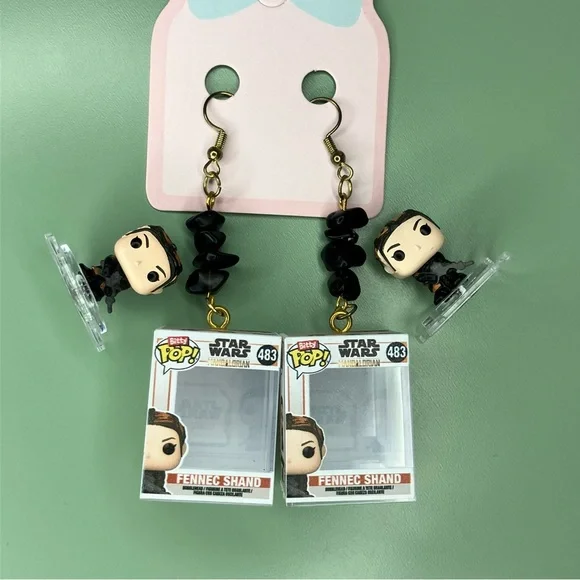 Star Wars Fennec Shand Upcycled Bitty Funko Handmade Earrings - Picture 6 of 7